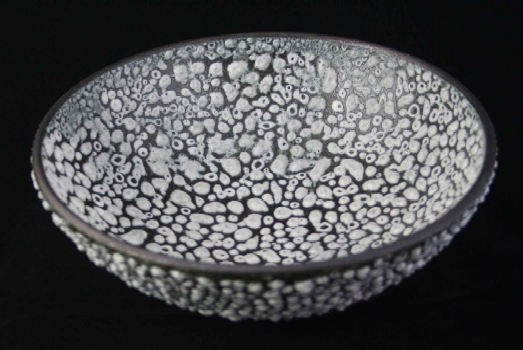 Lava bowl, white lava glaze over black slip on stoneware clay d: 240mm h: 70mm
